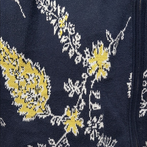 Ann Taylor Navy Floral 100% Cotton Zip Cardigan Small - Picture 3 of 4